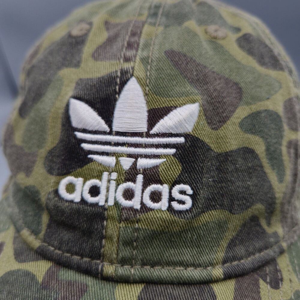 Adidas Trefoil Camo Hat Men's Adjustable Baseball Cap Green Brown Cotton OSFW - Picture 5 of 8